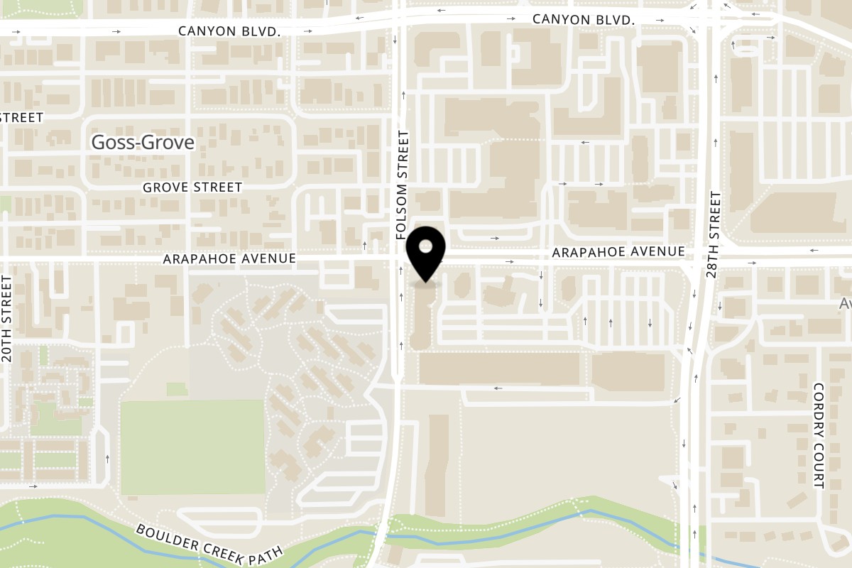 Map showing the location of Horm A Rice Thai Cuisine on 2400 Arapahoe Ave in Boulder